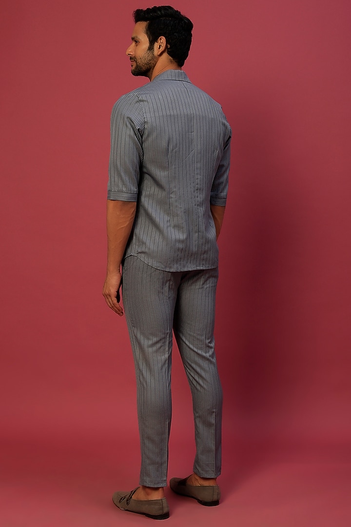Grey Pin Striped Jacket Set by Dapper & Dare at Pernia's Pop Up Shop