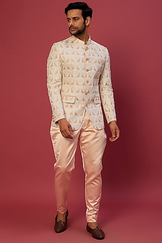 White Velvet Bandhgala Jacket Set by Dapper & Dare