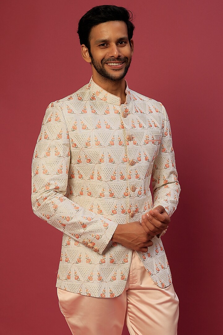 White Velvet Wedding Bandhgala Jacket Set by Dapper & Dare at Pernia's Pop Up Shop