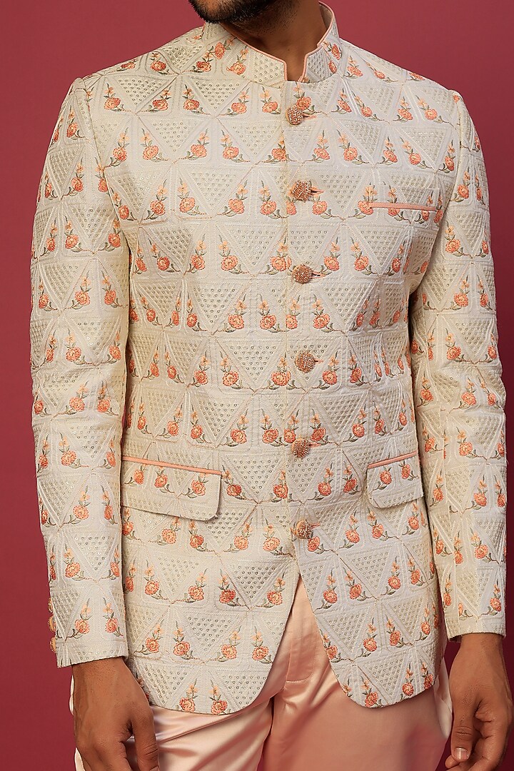 White Velvet Wedding Bandhgala Jacket Set by Dapper & Dare at Pernia's Pop Up Shop