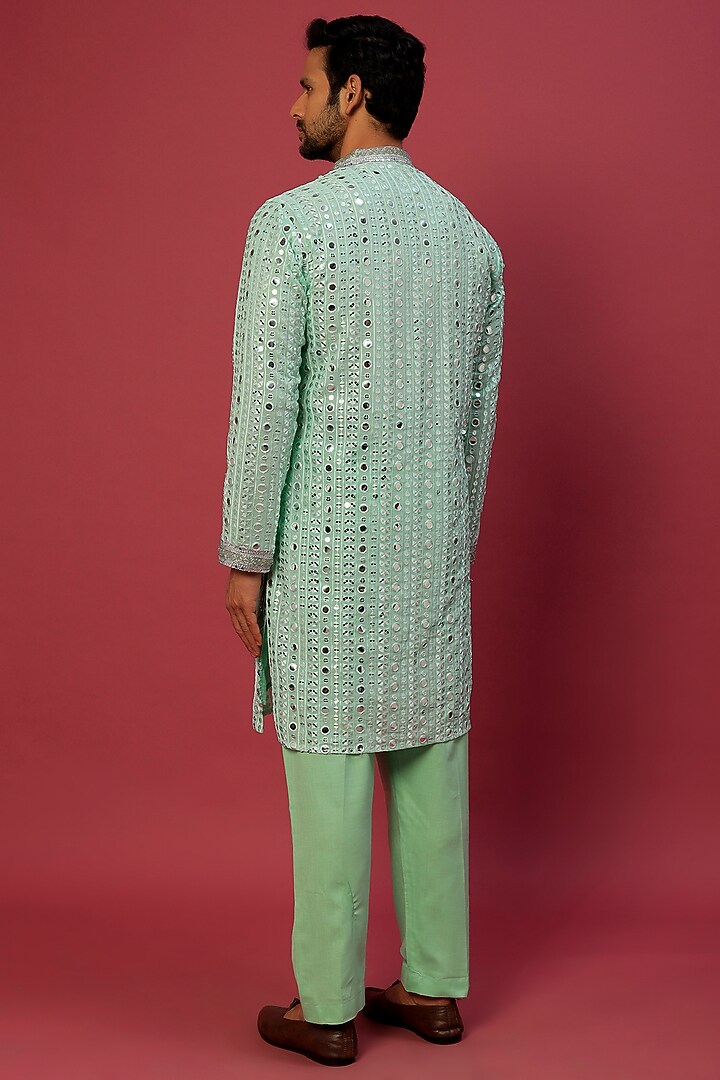 Seafoam Georgette Zardosi & MIrror Embroidered Kurta Set by Dapper & Dare at Pernia's Pop Up Shop