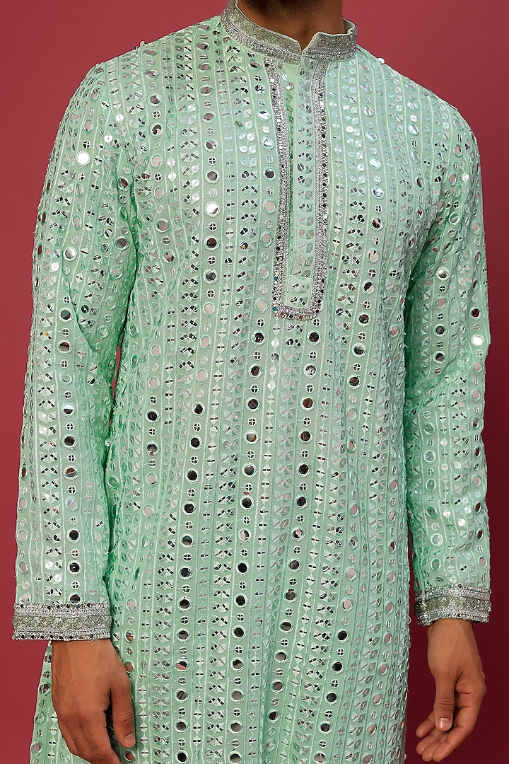 Seafoam Georgette Zardosi & MIrror Embroidered Kurta Set by Dapper & Dare at Pernia's Pop Up Shop