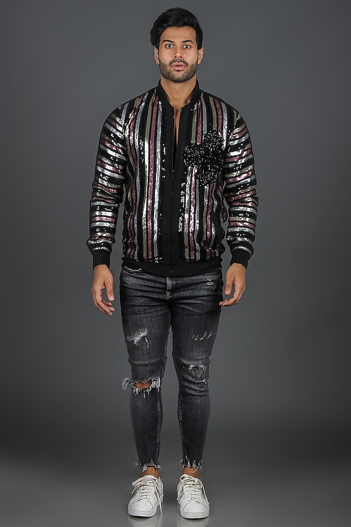 Multi-Colored Embellished Bomber Jacket by Dapper & Dare