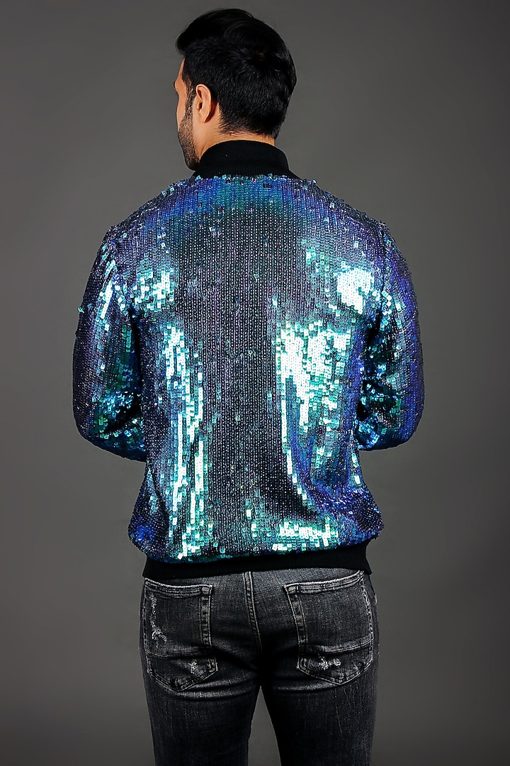 Sea Blue Georgette Bomber Jacket by Dapper & Dare at Pernia's Pop Up Shop