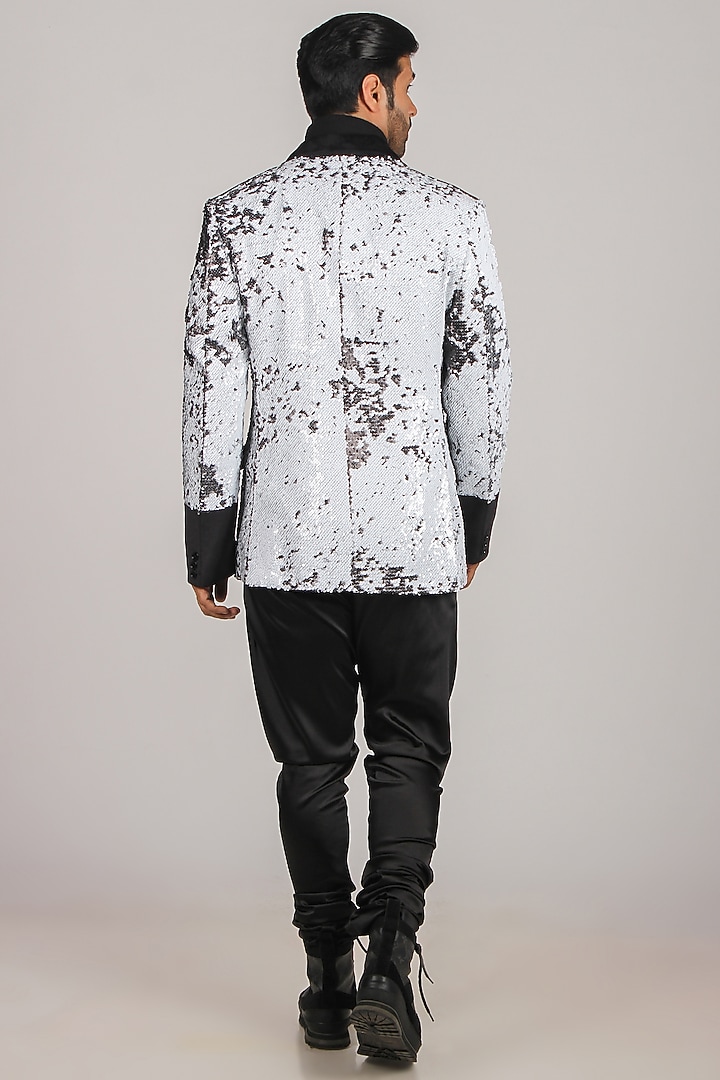 White & Black Satin Indo Western Set by Dapper & Dare at Pernia's Pop Up Shop