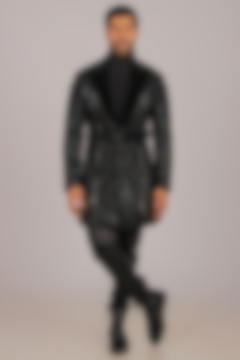 Black Vinyl Indo Western Set by Dapper & Dare at Pernia's Pop Up Shop