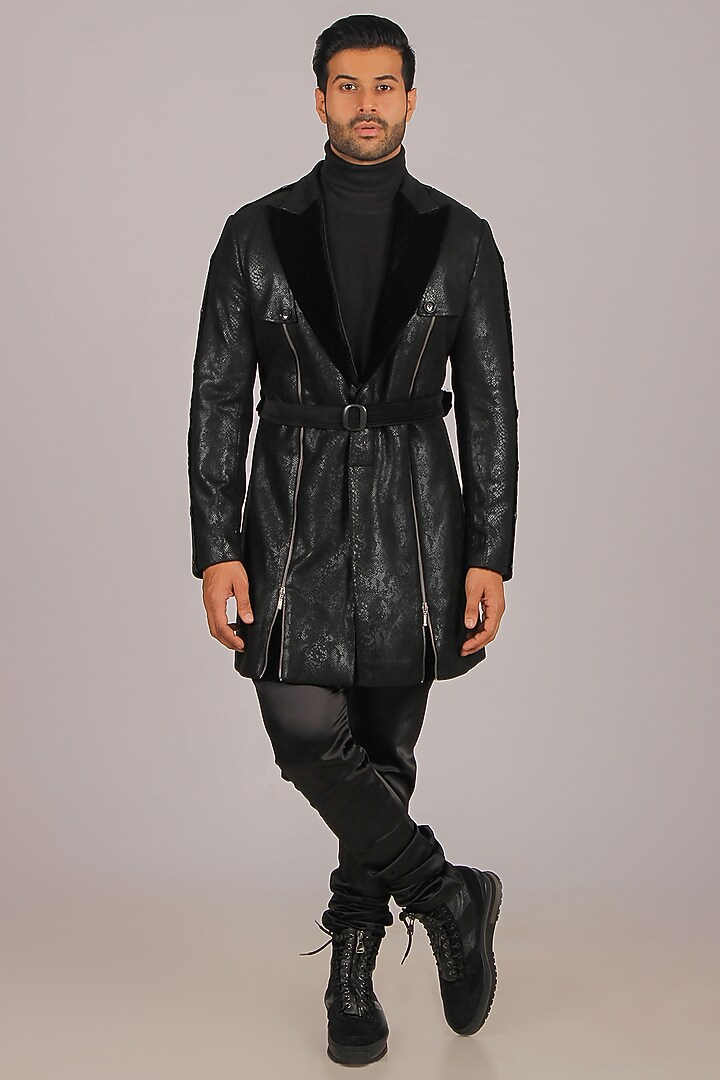 Black Vinyl Indo Western Set by Dapper & Dare at Pernia's Pop Up Shop