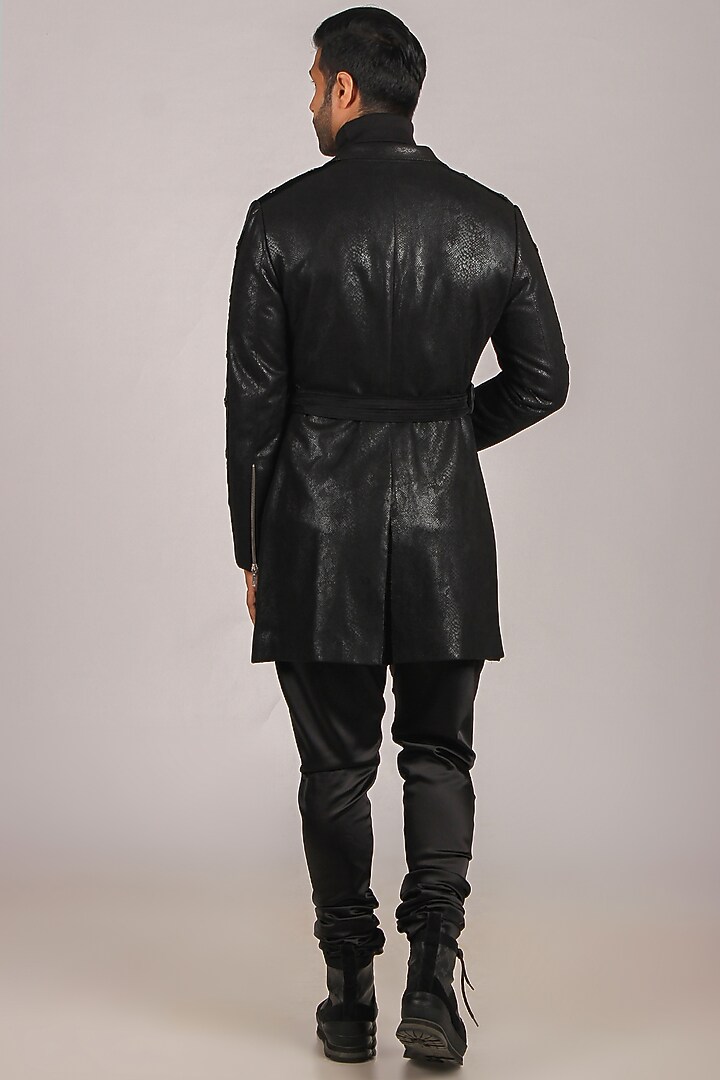 Black Vinyl Indo Western Set by Dapper & Dare at Pernia's Pop Up Shop