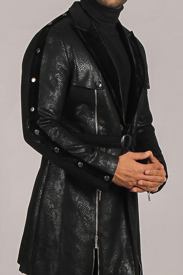 Black Vinyl Indo Western Set by Dapper & Dare at Pernia's Pop Up Shop