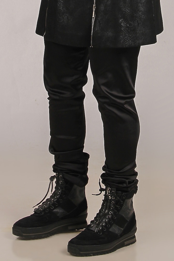 Black Vinyl Indo Western Set by Dapper & Dare at Pernia's Pop Up Shop