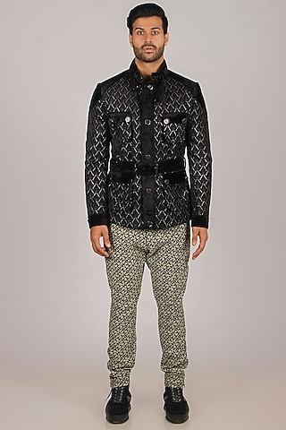 Black Embroidered Bandhgala Set by Dapper & Dare