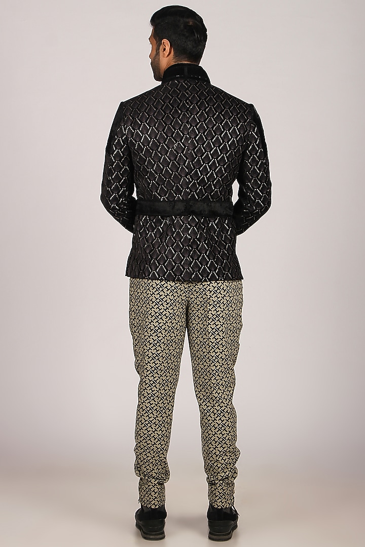 Black Embroidered Wedding Bandhgala Set by Dapper & Dare at Pernia's Pop Up Shop