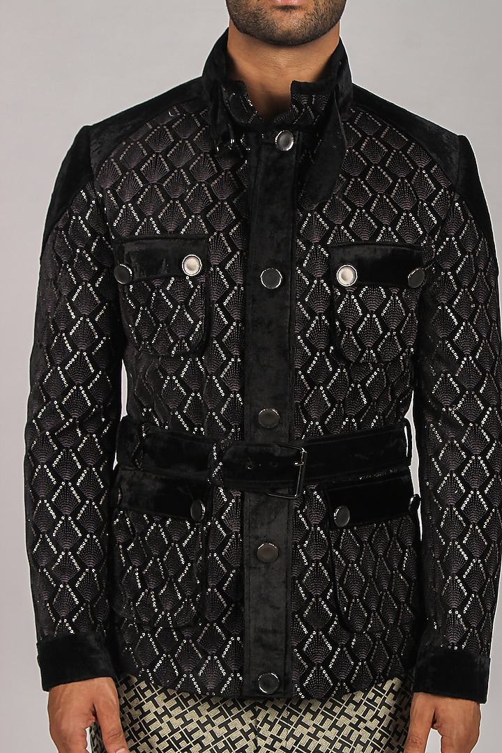 Black Embroidered Wedding Bandhgala Set by Dapper & Dare at Pernia's Pop Up Shop