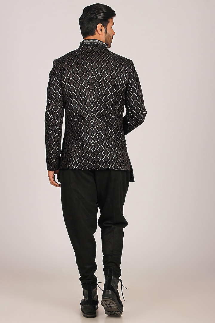Black Embroidered Indo Western Set by Dapper & Dare at Pernia's Pop Up Shop