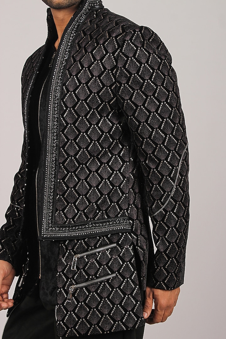 Black Embroidered Indo Western Set by Dapper & Dare at Pernia's Pop Up Shop