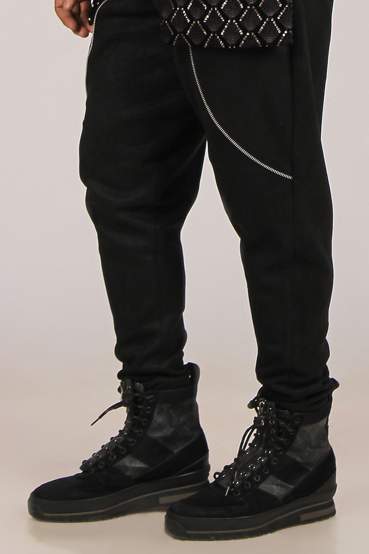 Black Embroidered Indo Western Set by Dapper & Dare at Pernia's Pop Up Shop