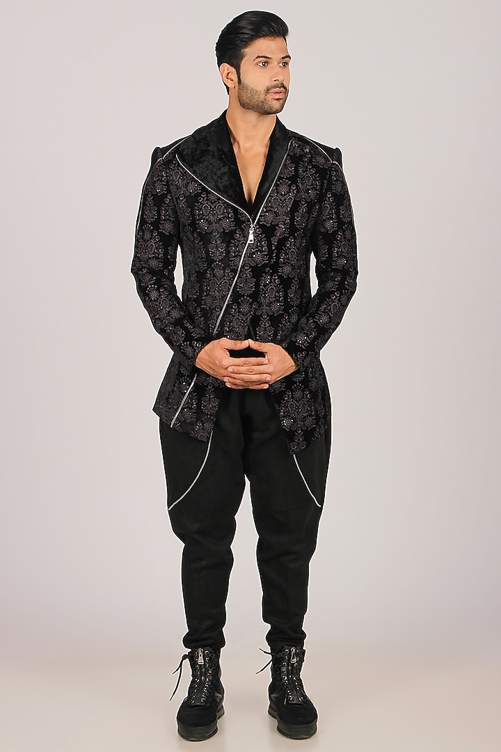 Black Velvet Indo Western Set by Dapper & Dare at Pernia's Pop Up Shop