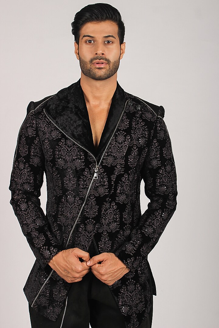 Black Velvet Indo Western Set by Dapper & Dare at Pernia's Pop Up Shop