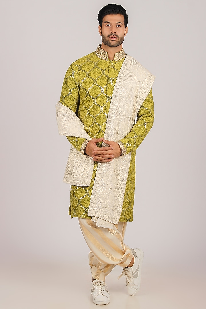 Olive Green Viscose Kurta Set by Dapper & Dare at Pernia's Pop Up Shop
