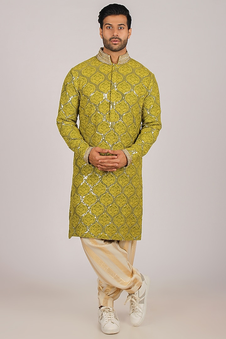Olive Green Viscose Kurta Set by Dapper & Dare at Pernia's Pop Up Shop