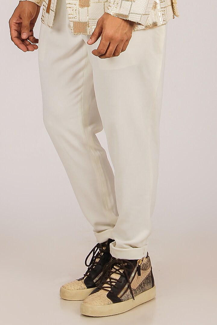 White & Gold Embroidered Wedding Bandhgala Set by Dapper & Dare at Pernia's Pop Up Shop