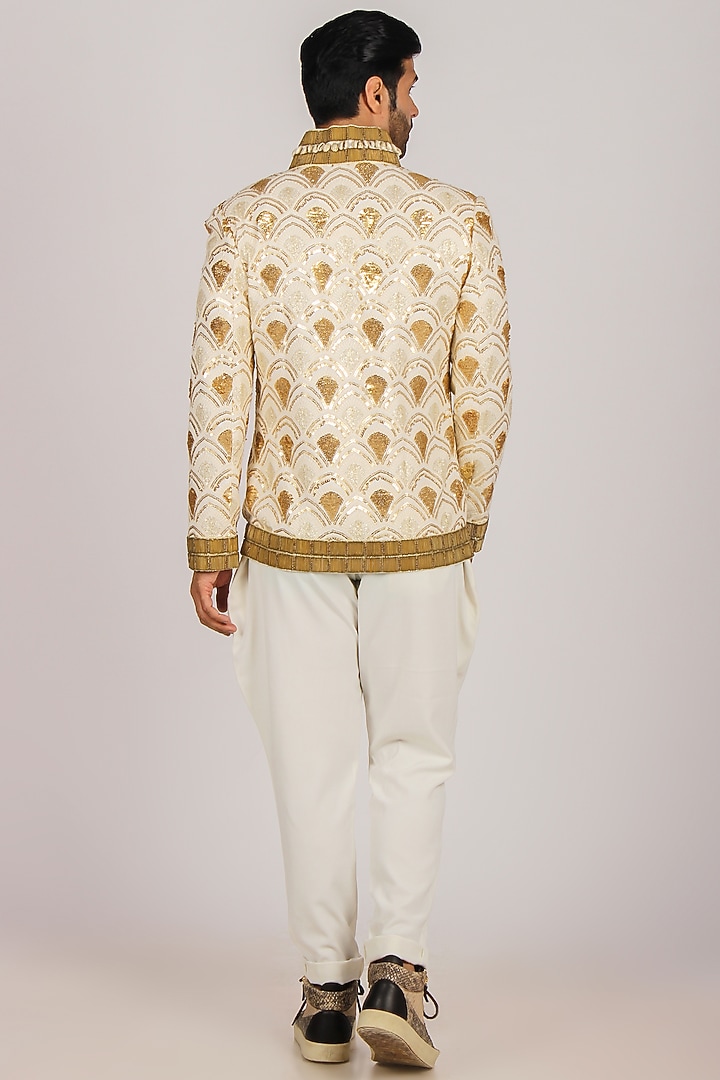 White & Gold Embellishments Jacket Set by Dapper & Dare at Pernia's Pop Up Shop