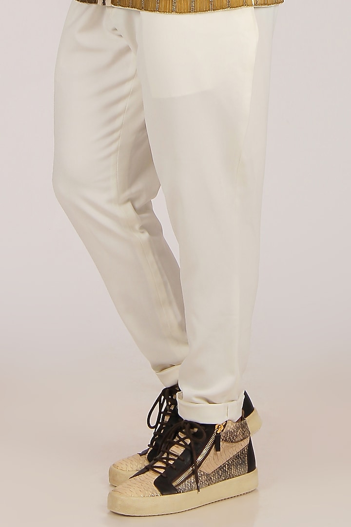 White & Gold Embellishments Jacket Set by Dapper & Dare at Pernia's Pop Up Shop