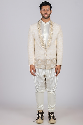 Cream & Gold Embellished Indo Western Set by Dapper & Dare