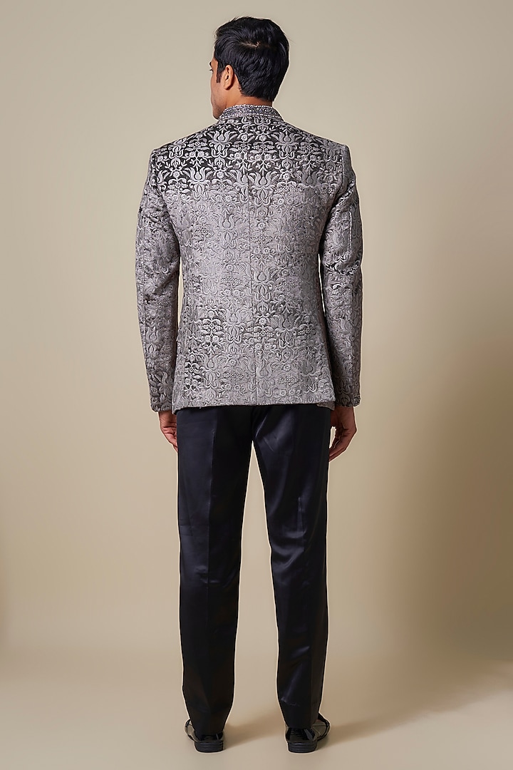 Grey Velvet Cutdana Embellished Wedding Bandhgala Set by Dapper & Dare at Pernia's Pop Up Shop