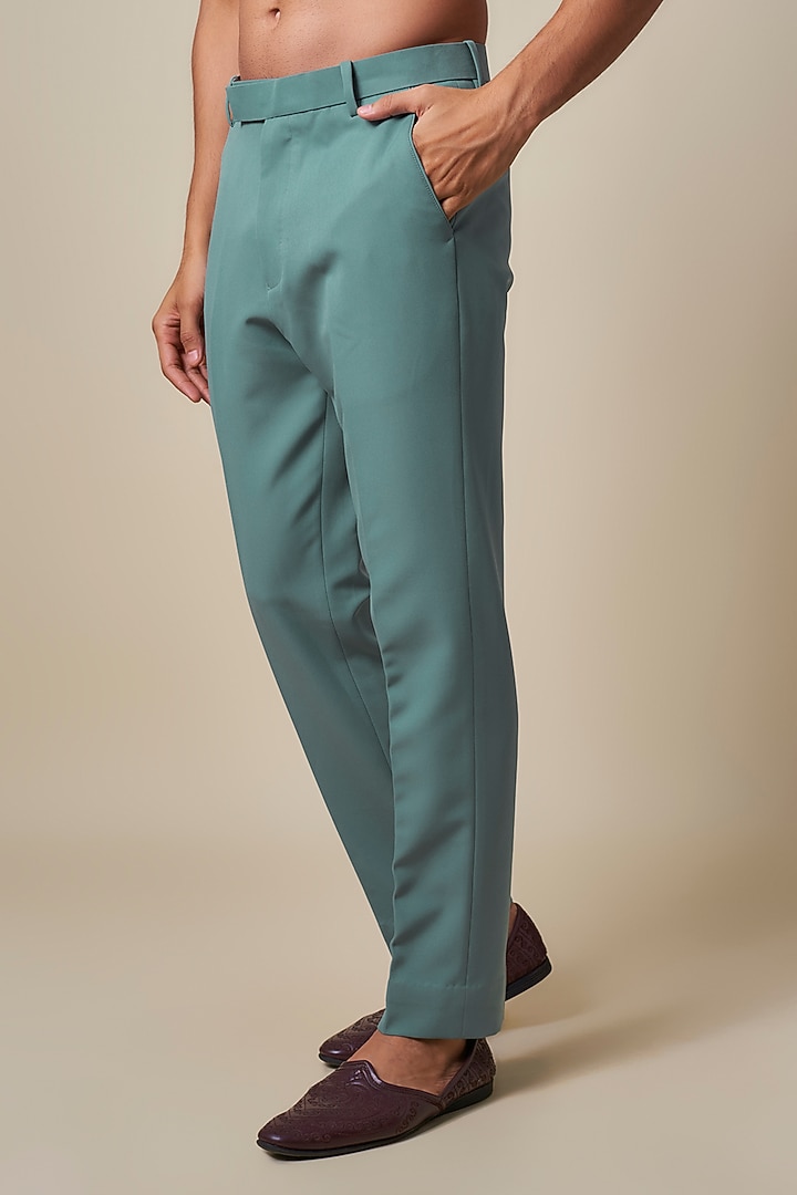 Turquoise Jacquard Stone Work Wedding Indowestern Set by Dapper & Dare at Pernia's Pop Up Shop