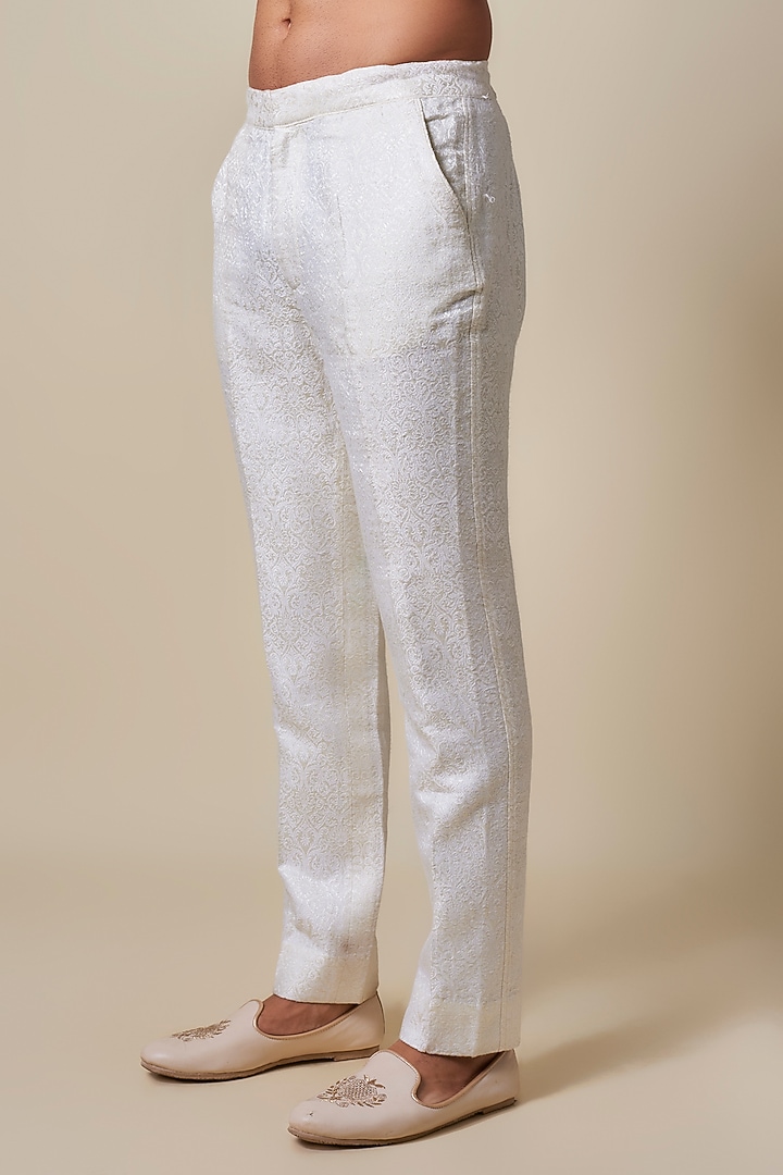 Light Peach Dola Silk Printed Nehru Jacket Set by Dapper & Dare at Pernia's Pop Up Shop