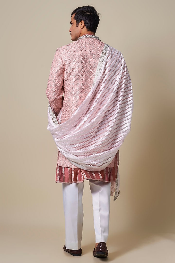Blush Pink Mysore Silk Swarovski Embroidered Groom Sherwani Set by Dapper & Dare at Pernia's Pop Up Shop