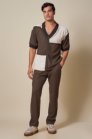 Brown Sepia Yarn Color-Blocked Co-Ord Set by Dapper & Dare