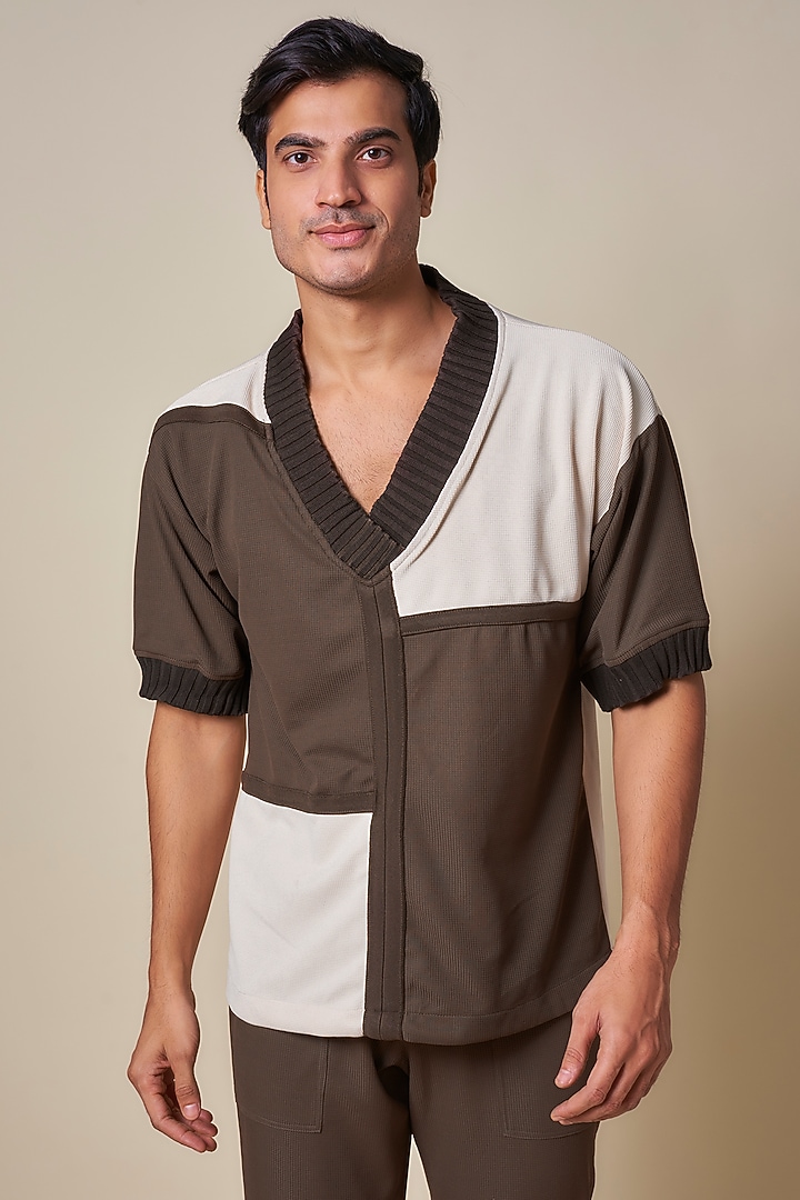 Brown Sepia Yarn Color-Blocked Co-Ord Set by Dapper & Dare at Pernia's Pop Up Shop