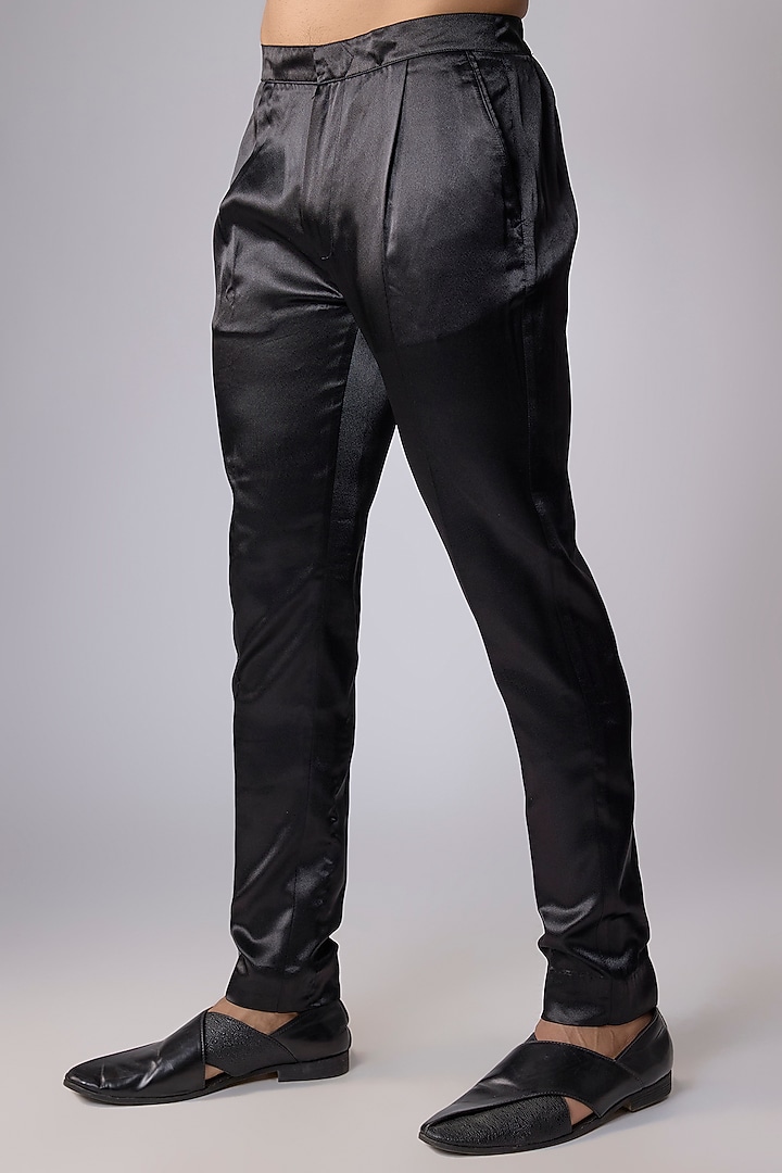 Black Silk Satin Sequin Embellished Groom Sherwani Set by Dapper & Dare at Pernia's Pop Up Shop