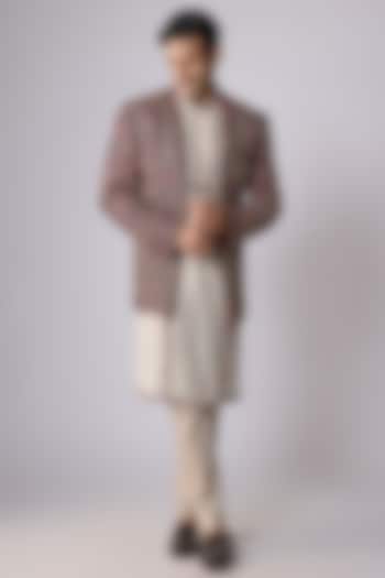 Wine Brocade Embellished Groom Indowestern Set by Dapper & Dare at Pernia's Pop Up Shop