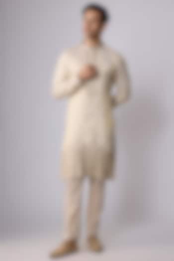 Beige Tissue Sequin Hand Embroidered Kurta Set by Dapper & Dare at Pernia's Pop Up Shop