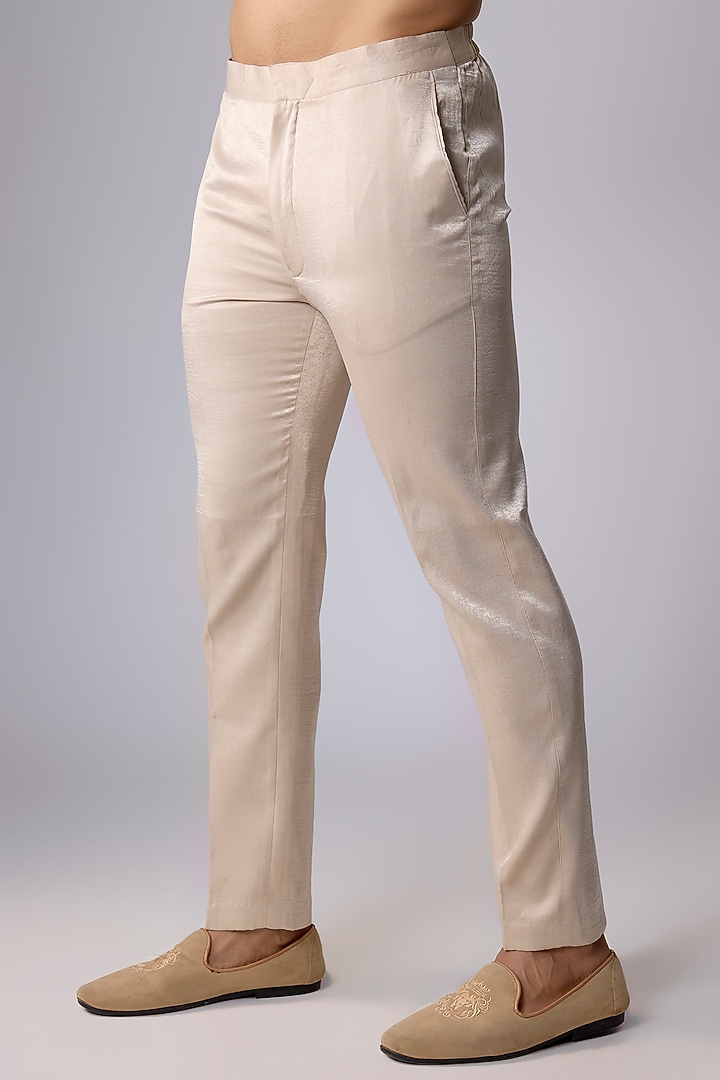 Beige Tissue Sequin Hand Embroidered Kurta Set by Dapper & Dare at Pernia's Pop Up Shop