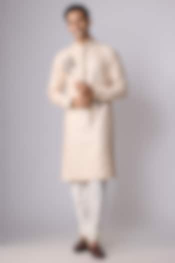 Ivory Dupion Silk Sequins Embroidered Kurta Set by Dapper & Dare at Pernia's Pop Up Shop