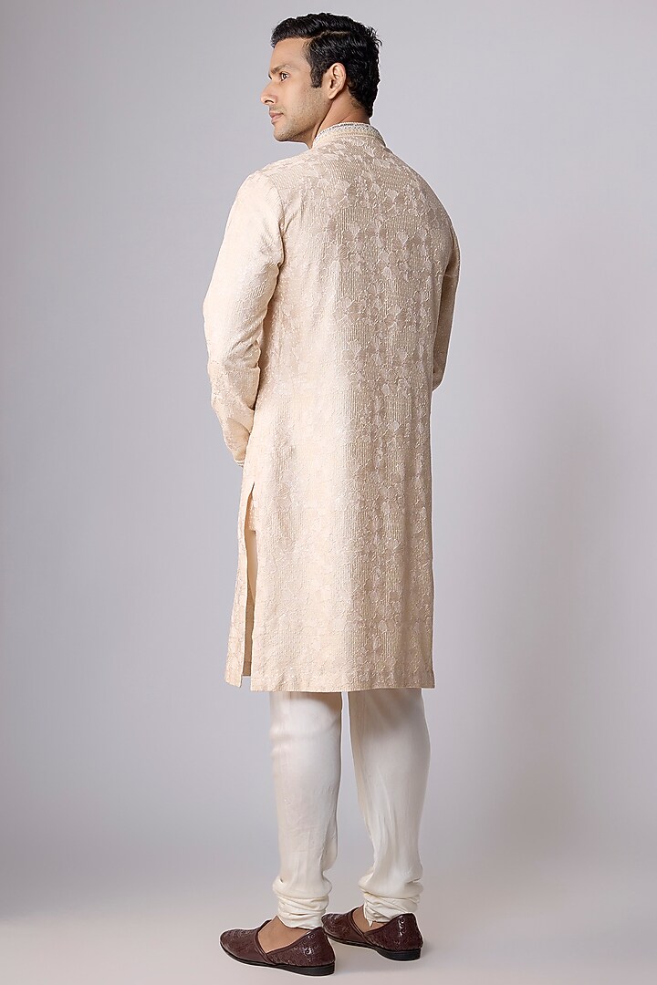 Ivory Dupion Silk Sequins Embroidered Kurta Set by Dapper & Dare at Pernia's Pop Up Shop