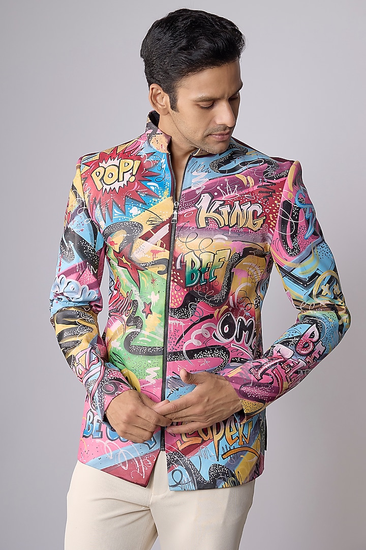 Multi-Colored Japanese Crepe Hand Painted Bomber Jacket by Dapper & Dare at Pernia's Pop Up Shop