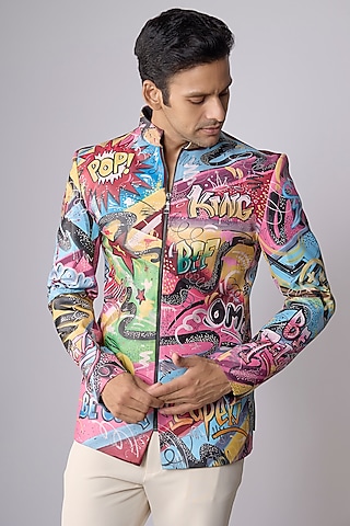 Multi-Colored Japanese Crepe Hand Painted Bomber Jacket by Dapper & Dare