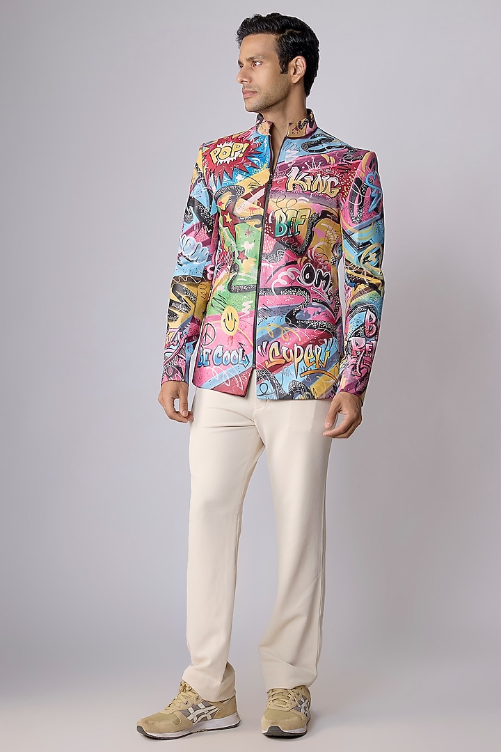 Multi-Colored Japanese Crepe Hand Painted Bomber Jacket by Dapper & Dare at Pernia's Pop Up Shop