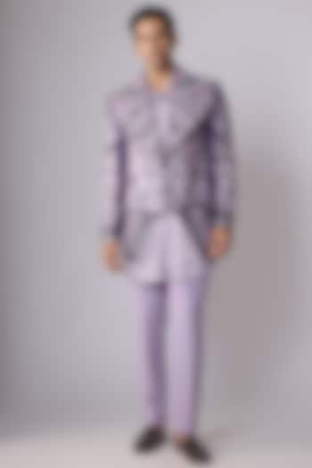 Purple Japanese Crepe sequins Hand Embroidered Groom Indowestern Set by Dapper & Dare at Pernia's Pop Up Shop