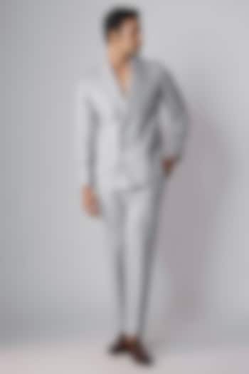 Ice Grey British Twill Double-Breasted Jacket Set by Dapper & Dare at Pernia's Pop Up Shop