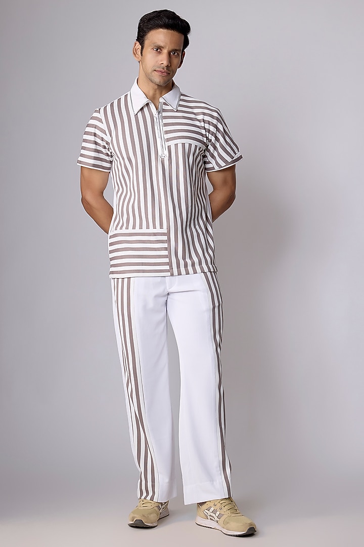 Grey & Cream Striped Sepia Yarn Co-Ord Set by Dapper & Dare at Pernia's Pop Up Shop