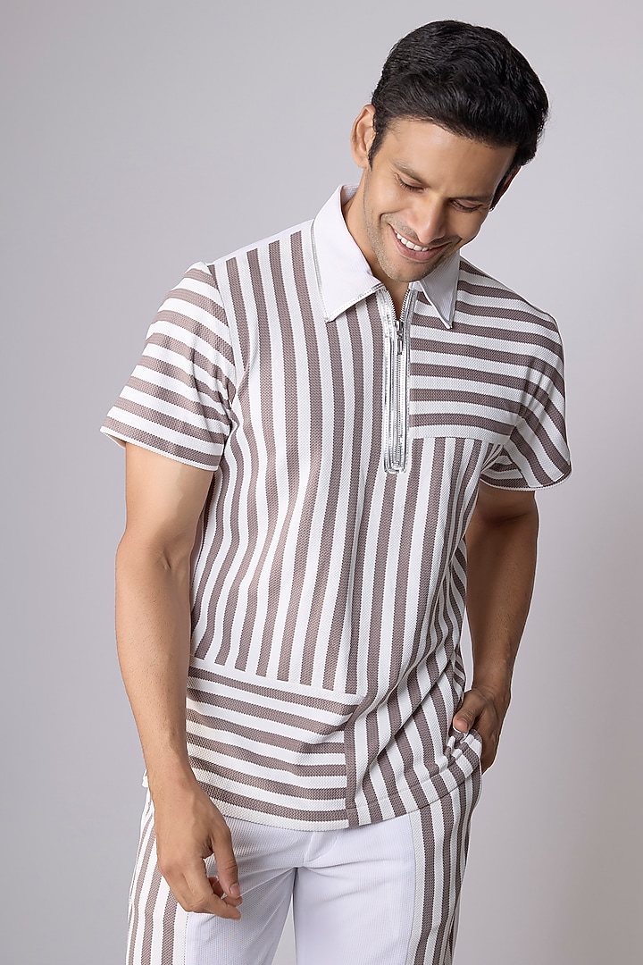 Grey & Cream Striped Sepia Yarn Co-Ord Set by Dapper & Dare at Pernia's Pop Up Shop