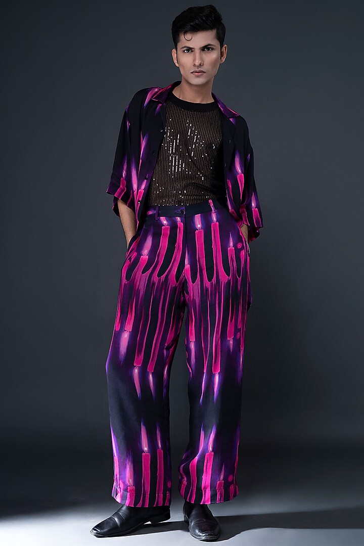 Black Modal Satin Digital Printed Co-ord Set by DARK HOUR at Pernia's Pop Up Shop