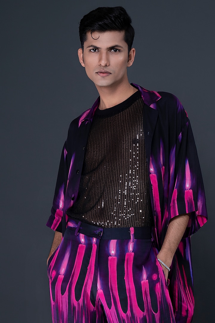 Black Modal Satin Digital Printed Co-ord Set by DARK HOUR at Pernia's Pop Up Shop