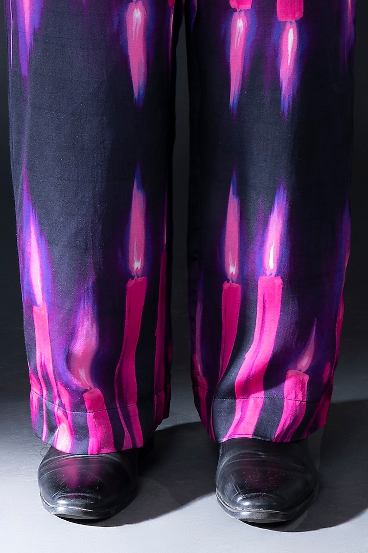 Black Modal Satin Digital Printed Pants by DARK HOUR at Pernia's Pop Up Shop